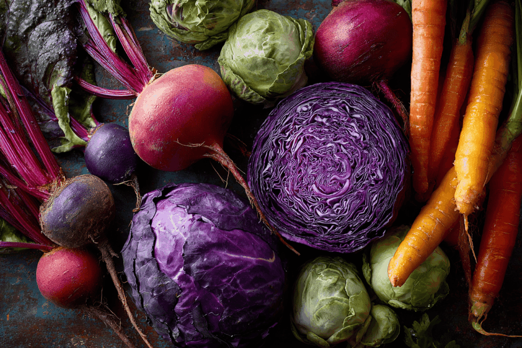 plein de fruits et légumes colorés