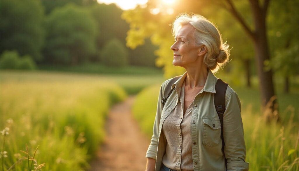 dame se promenant dans la nature