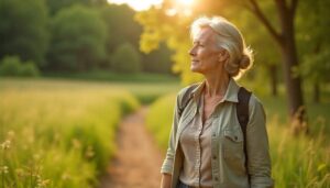 dame se promenant dans la nature