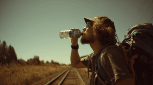 homme qui boit dans une gourde filtrante