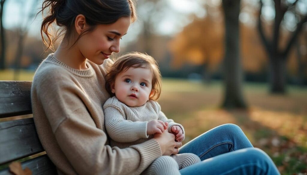 femme seule avec son enfant dans les bras