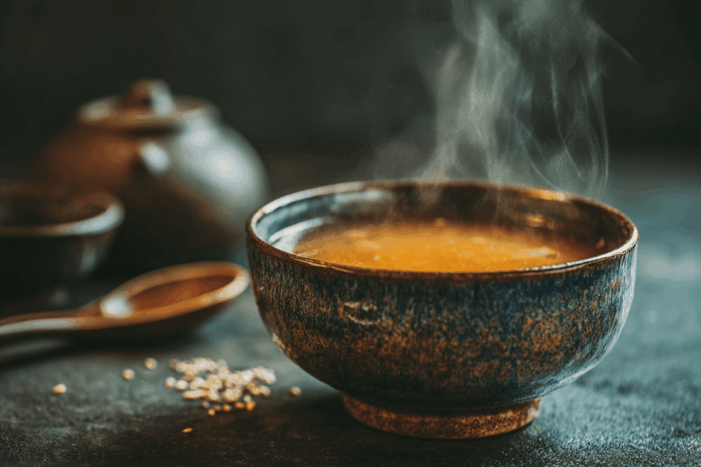 soupe de miso gros plan sur un bol pâte de miso