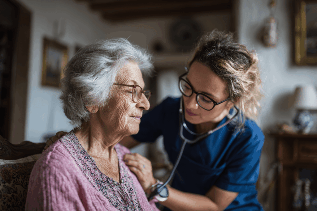 l'aide à domicile senior importance qualification des intervenants est-elle cruciale pour la santé des seniors personnes âgées infirmière qui ausculte
