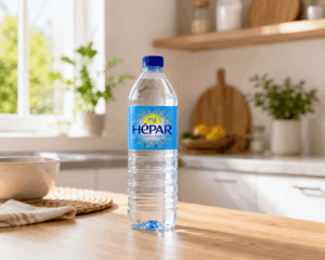 peut on boire de l'hépar tous les jours bouteille d'eau hépar posée sur le plan de travail cuisine