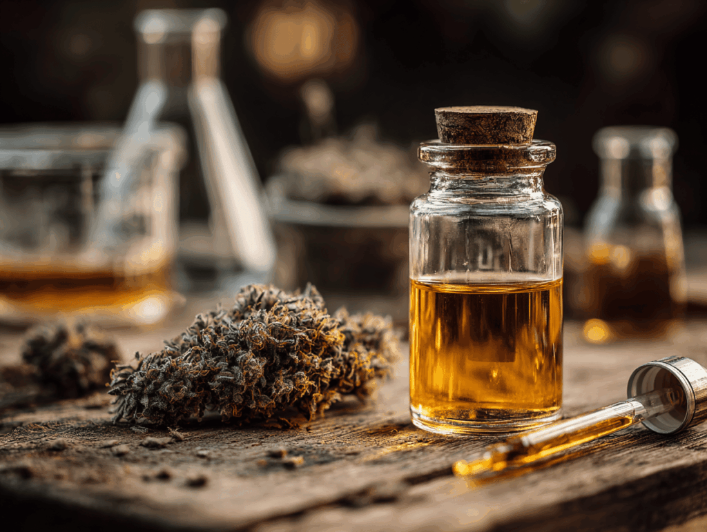 différents types d'huiles de cbd flacon avec pipette