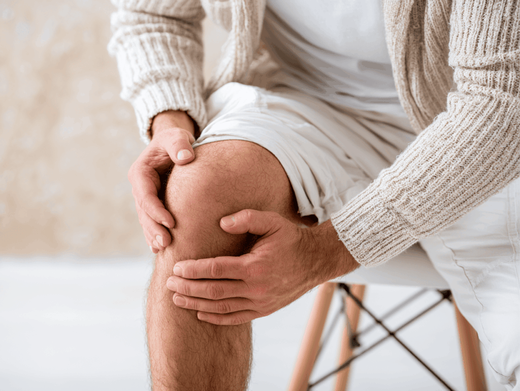 homme tenant son genou des deux mains oedème osseux genou