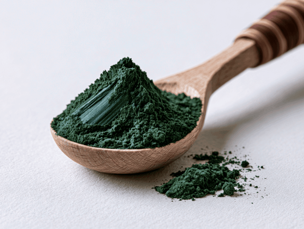 spiruline danger tension artérielle spiruline en poudre dans une cuillère en bois
